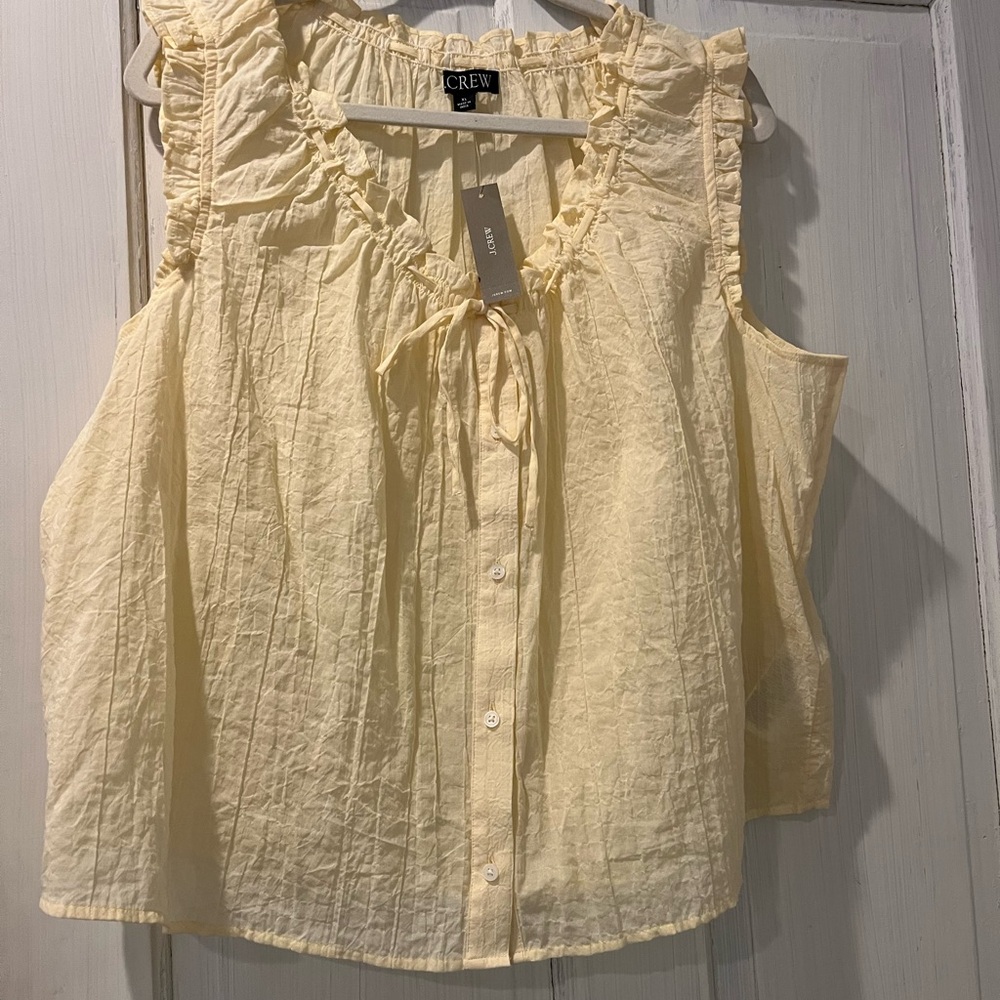 J. Crew Pale Yellow Ruffle Tie-Front Sleeveless Blouse